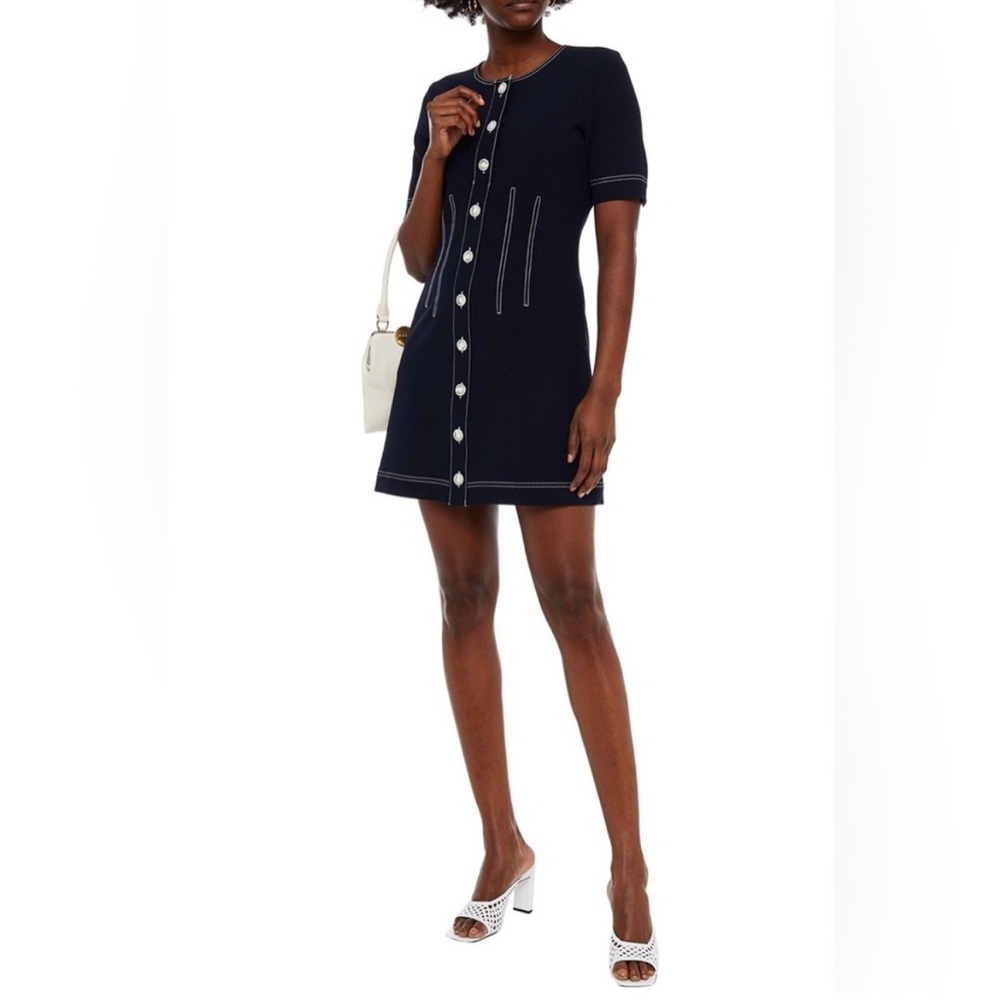Veronica Beard Mikel Short-Sleeve Button-Front Dress Navy Blue Size 4 - Picture 3 of 12